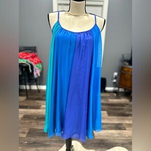 Free People Rainbow Sorbet Blue Chiffon Mini Dress Womens Small